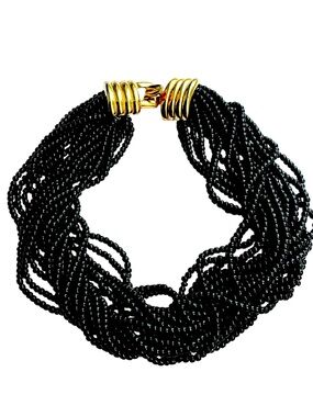 Donald Stannard Vintage Glass Beaded Torsade Collar Necklace Gold Tone 16”